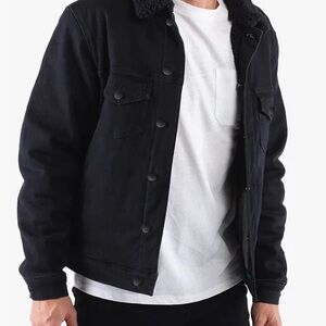 Express Black Denim Jacket with Sherpa Lining- Large